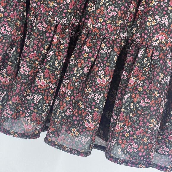 American Eagle Womens Mini Dress Small Burgundy Floral Button Tiered Lined Boho - Picture 4 of 14